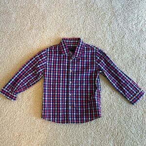 EUC Mayoral Baby Boy Long Sleeve Checkered Red Blue White Plaid Shirt Sz. 24 M